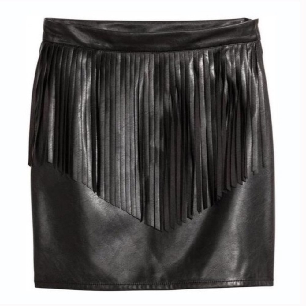 DIVIDED H&M Faux Leather Fringe Mini Skirt Black 4